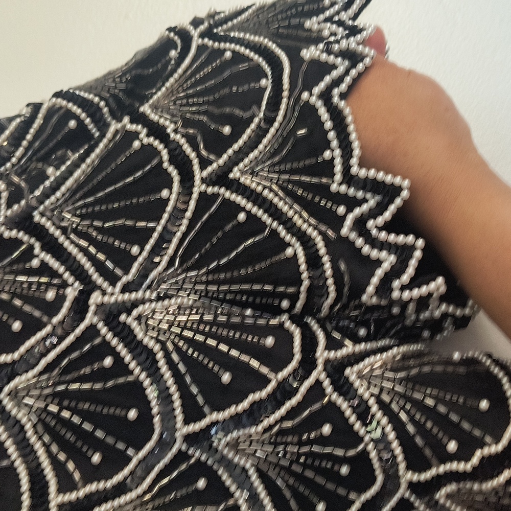 Vintage Laurence Kazar 100% Silk Black and White Beaded Pearl Blouse Sz 3X Women - Picture 11 of 17